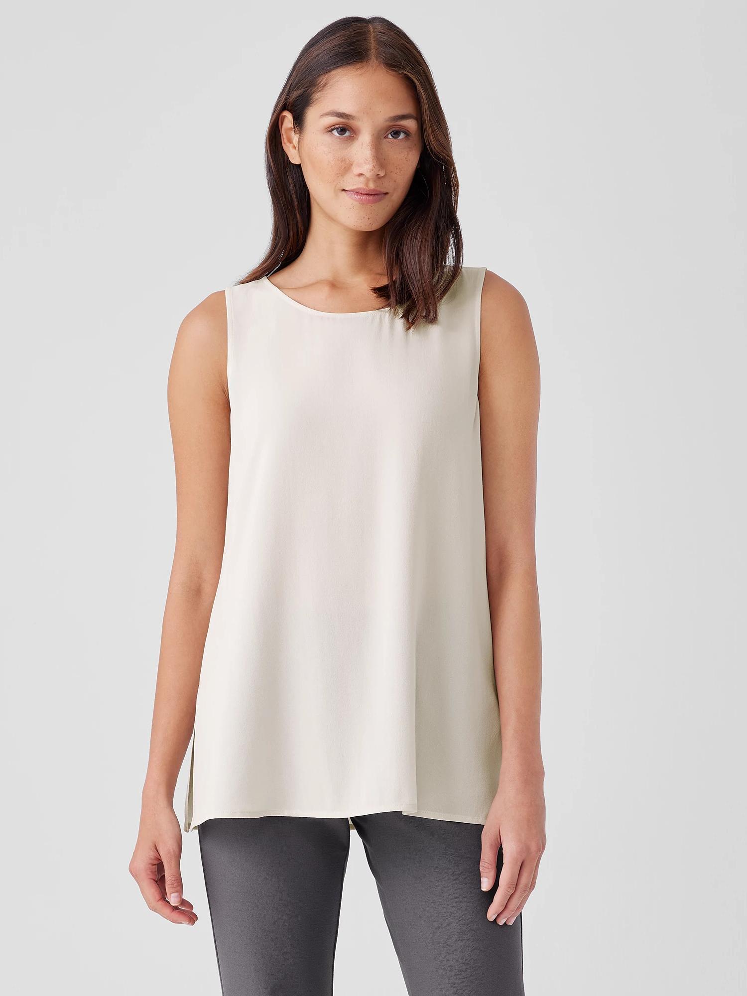 EILEEN FISHER Silk Georgette Crepe Ballet Neck Tankfemale Product Image