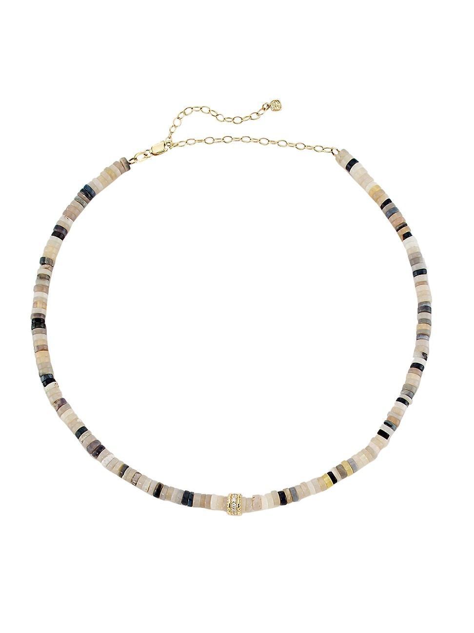 Womens 14K Yellow Gold, Australian Opal Heishi Bead, & Diamond Choker Product Image