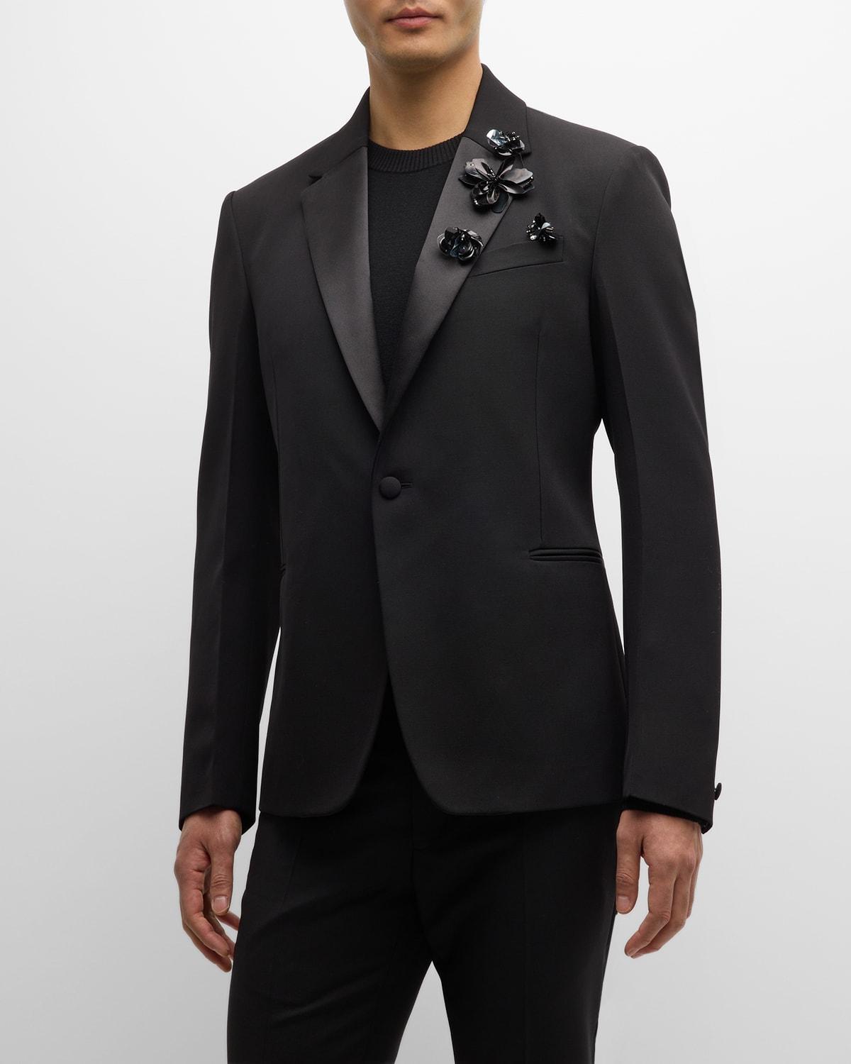 Mens Tuxedo Jacket with Floral Appliques Product Image