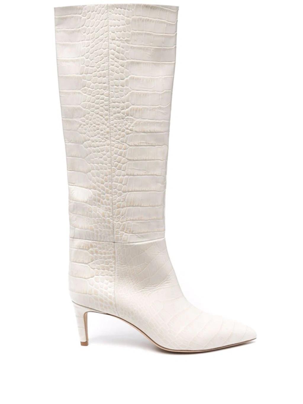 70mm Leather Stiletto Boots In White Product Image