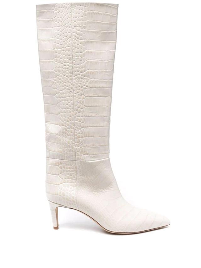 70mm Leather Stiletto Boots In White Product Image