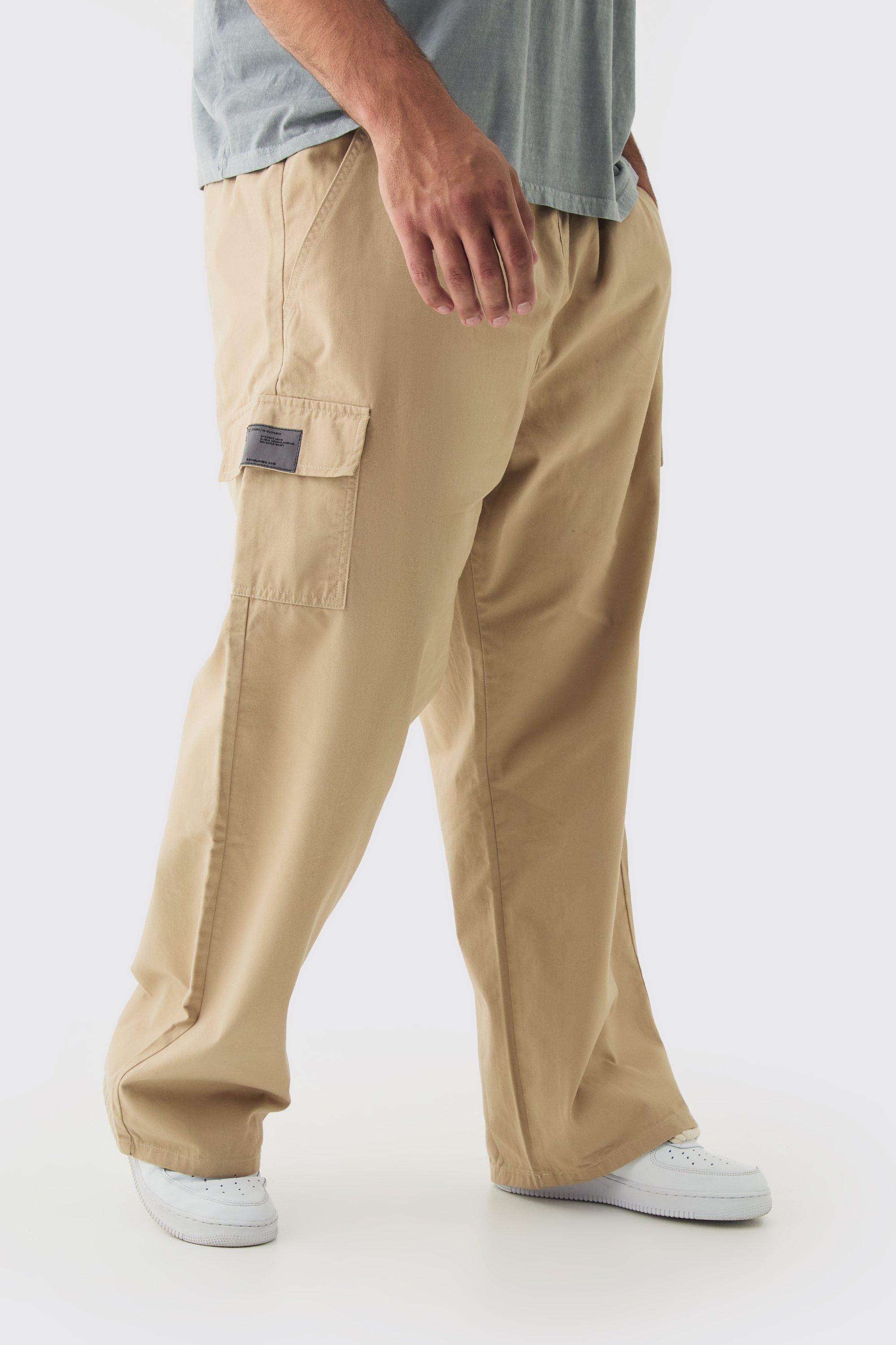 Plus Elasticated Waist Twill Relaxed Fit Cargo Tab Pants | boohooMAN USA product image