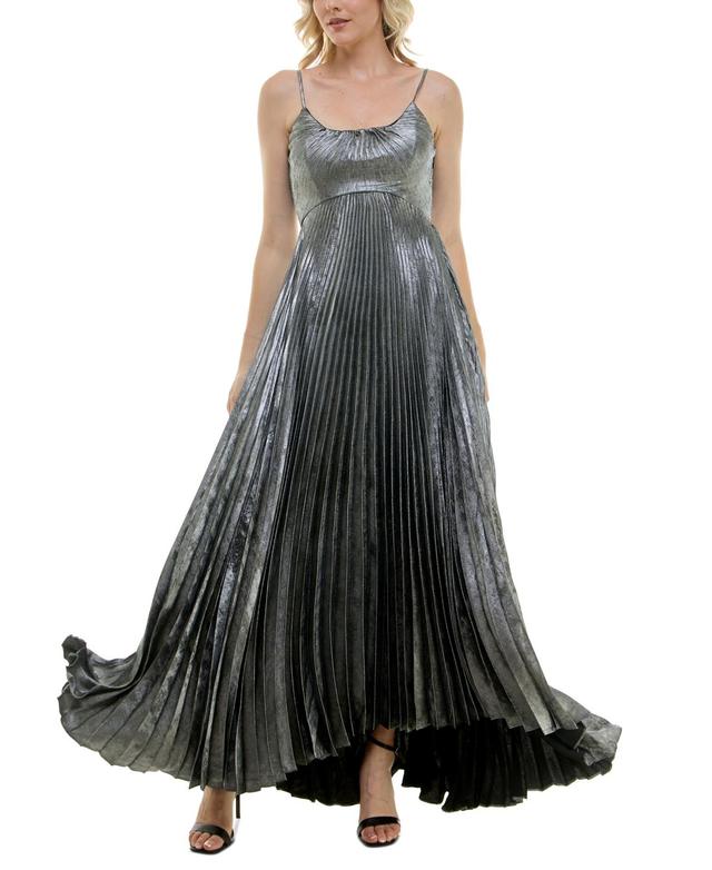 Taylor Womens Metallic Pleated Sleeveless Gown Product Image