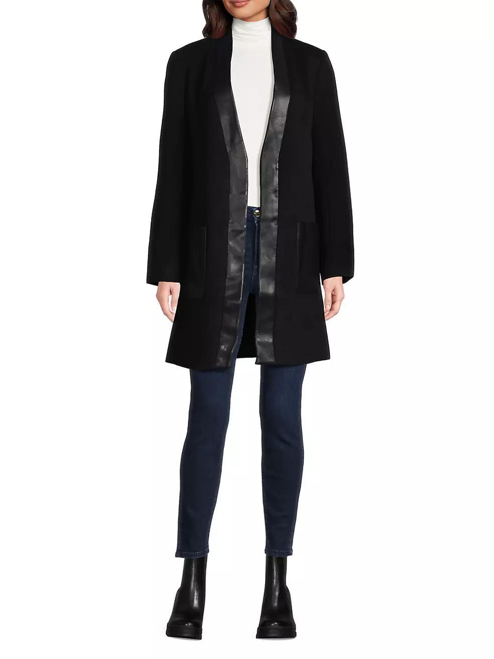 Brigitta Wool Faux Leather-Trim Coat Product Image