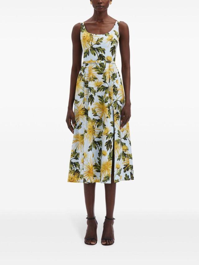 OSCAR DE LA RENTA Chrysanthemum Cotton Poplin Tank Dress In Yellow/light Blue Product Image