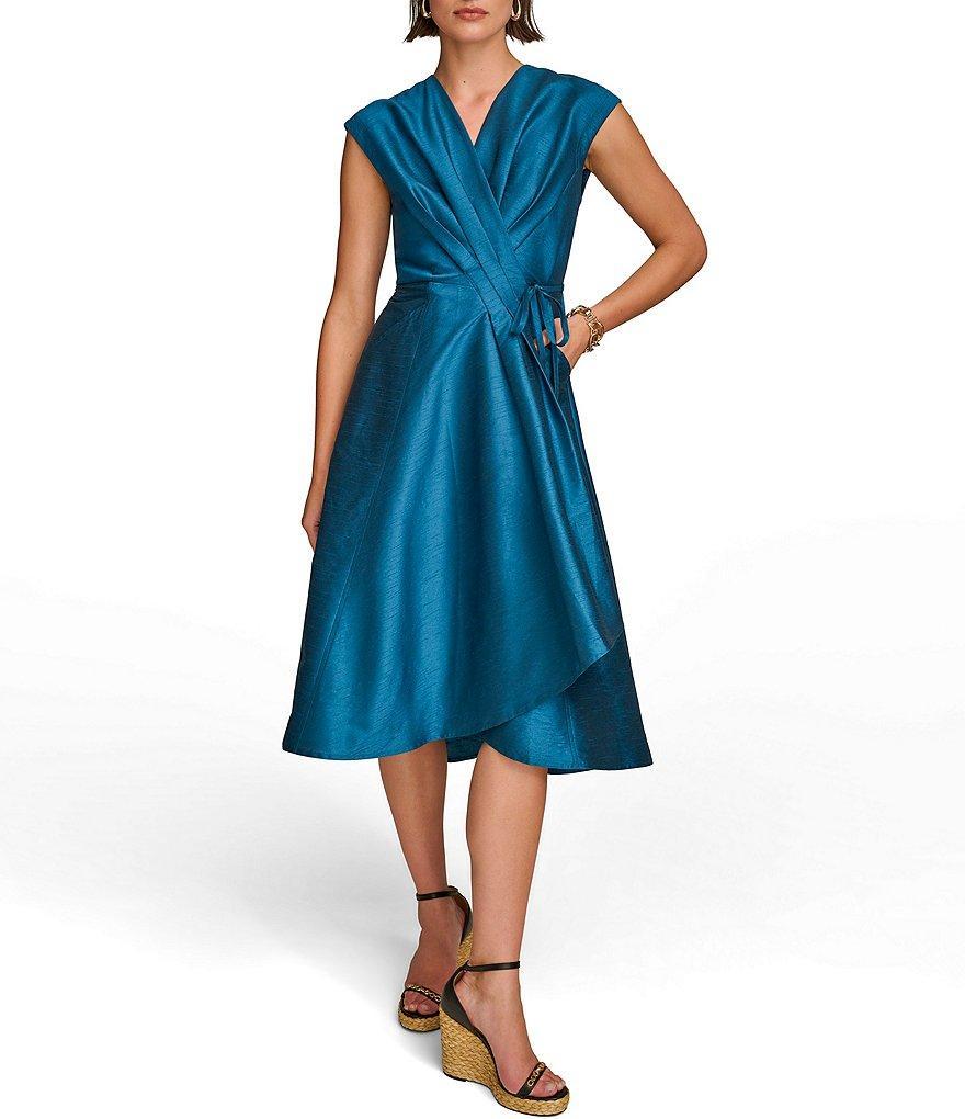 Donna Karan Short Sleeve Wrap V-Neck Front Twist Dress Product Image