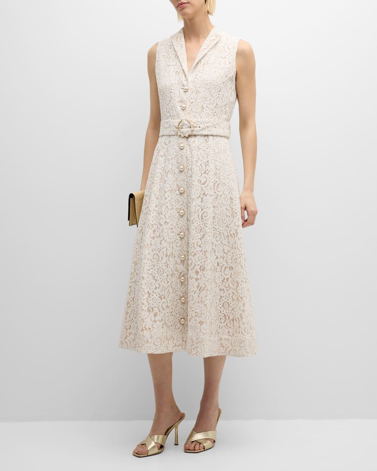 Womens Hailee Belted Lace Midi-Dress Product Image