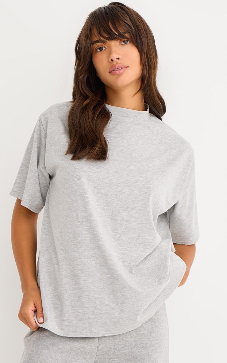 Grey Cotton Basic Oversized T-shirt Product Image