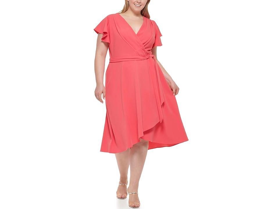 Dkny Plus Size Ruffled-Sleeve Faux-Wrap Dress Product Image