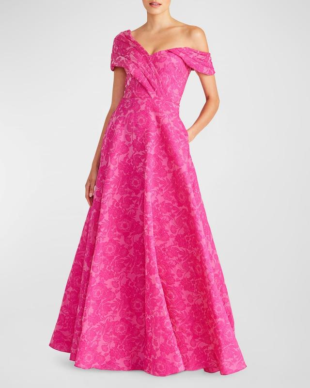 Marlene One-Shoulder Floral Jacquard Gown Product Image