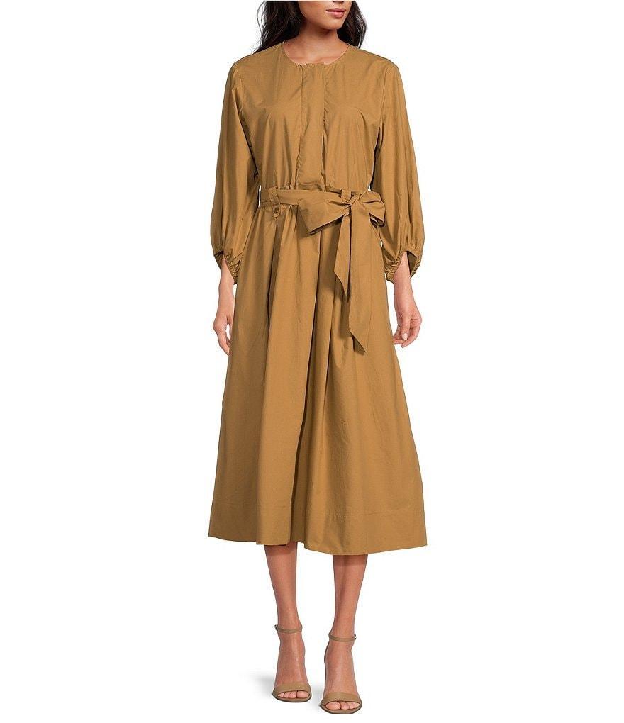 Sam Edelman Ronan Crew Neckline 3/4 Puff Sleeve Tie Waist Midi Dress product image