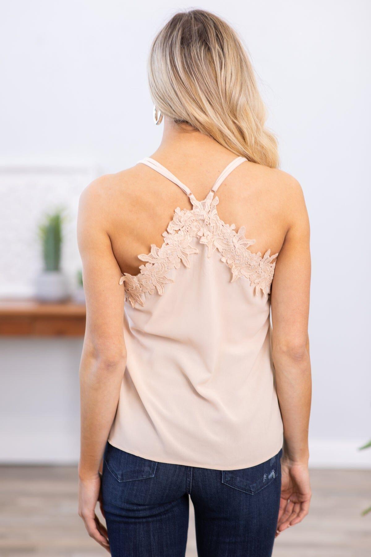 Tan Lace Trim Adjustable Strap Tank Product Image