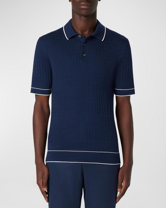 Bugatchi Tipped Rib Cable Stitch Polo Sweater Product Image