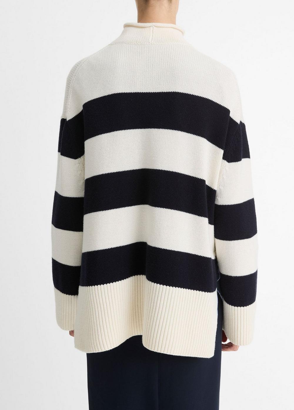 Striped Wool-Cotton Oversized Roll-Neck Sweater Product Image