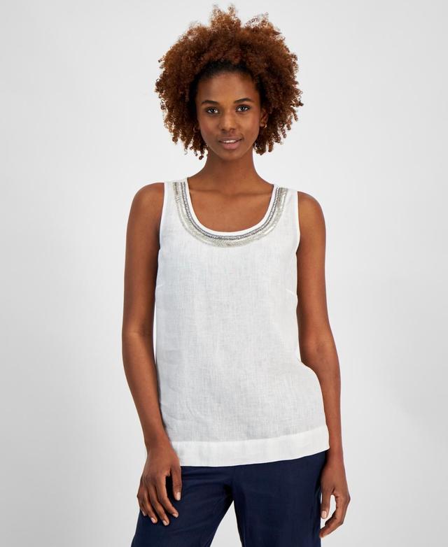 Women's 100% Linen Embellished Tank Top, Created for Macy's Product Image