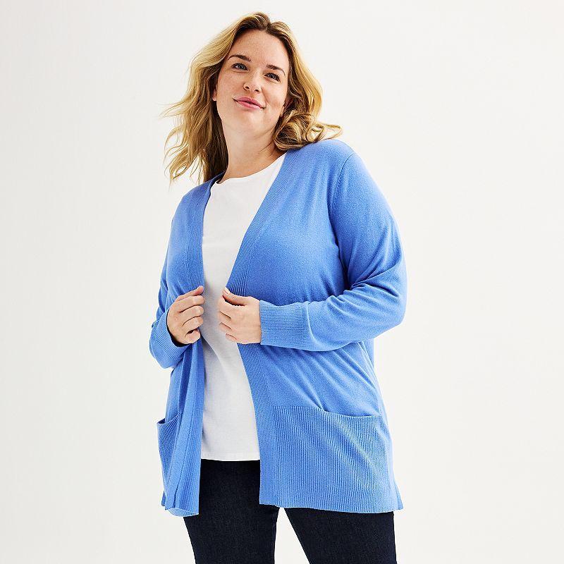 Plus Size Croft & Barrow Cardigan with Pockets, Womens Pink Product Image