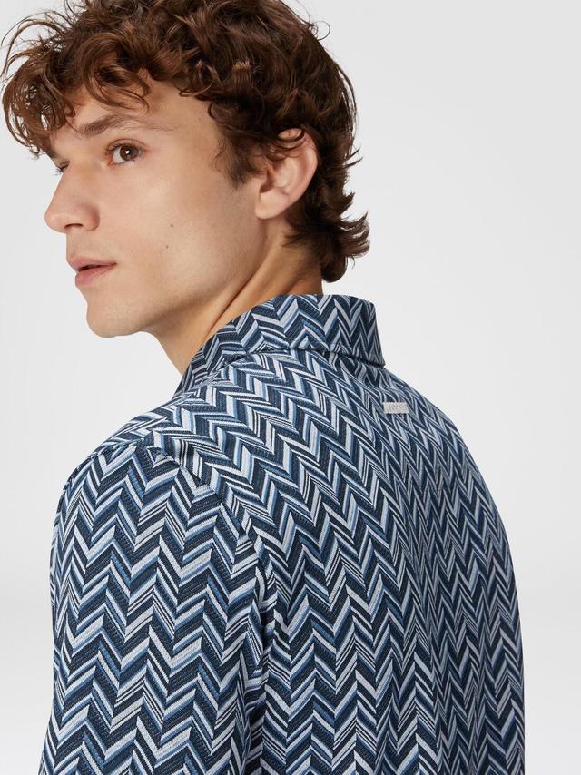 Zig zag jacquard cotton jersey polo shirt Blue | Missoni Product Image