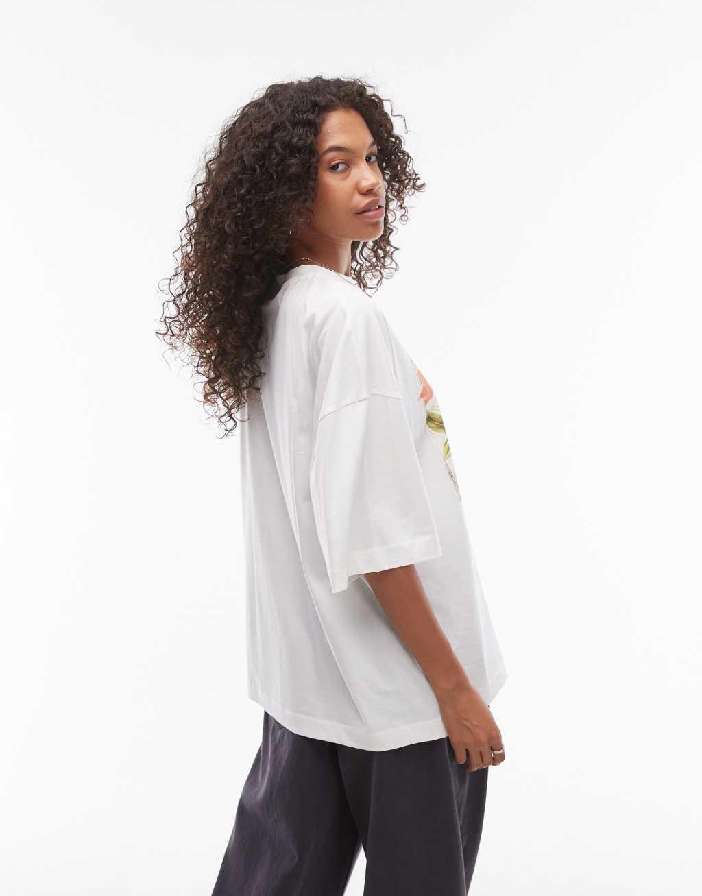 Topshop graphic les peaches oversized tee in cream Product Image