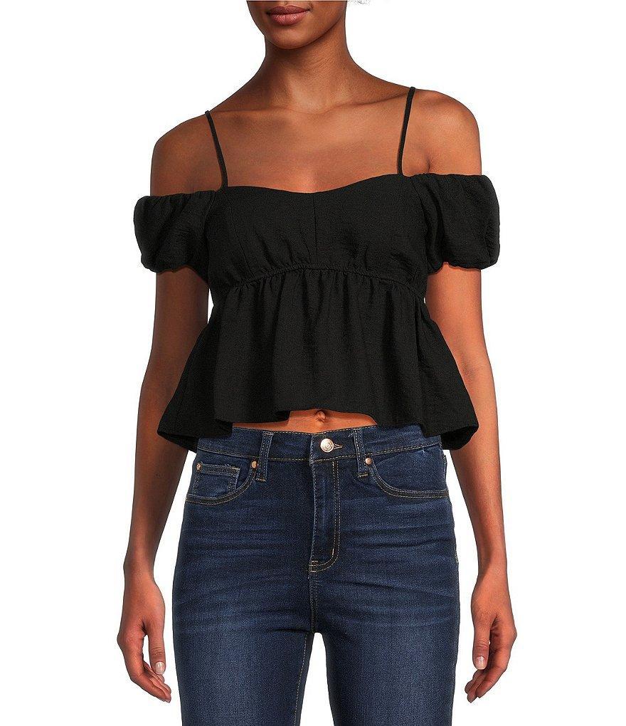 Moa Moa Cold Shoulder Ruffle Hem Crop Top product image