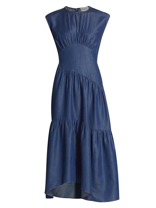 Womens Gathered Asymmetric Tier Midi-Dress Product Image