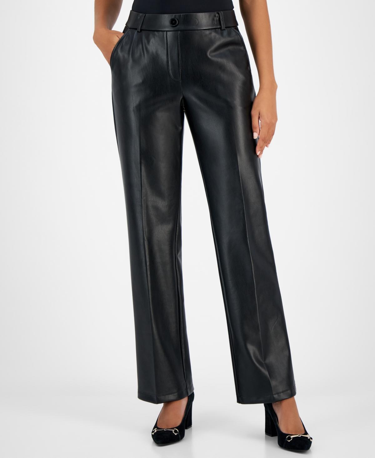 Kasper Womens Faux-Leather Faux-Fly Pants product image