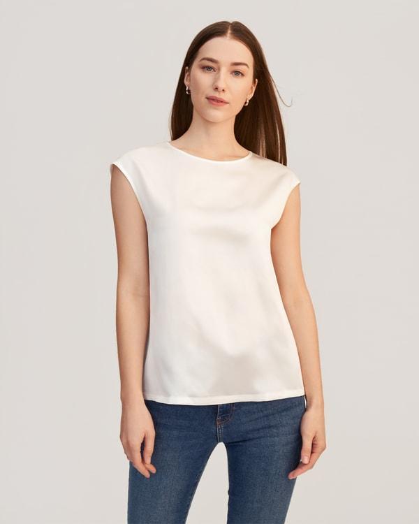 Basic Cap Sleeves Silk Tee Product Image