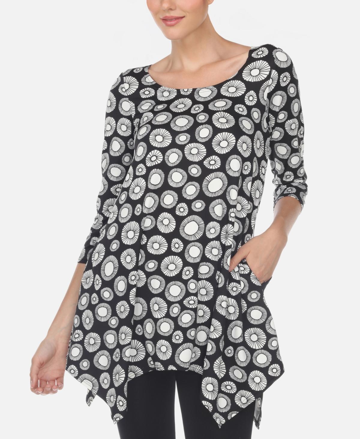 Womens White Mark Print Handkerchief Tunic Top Black Product Image