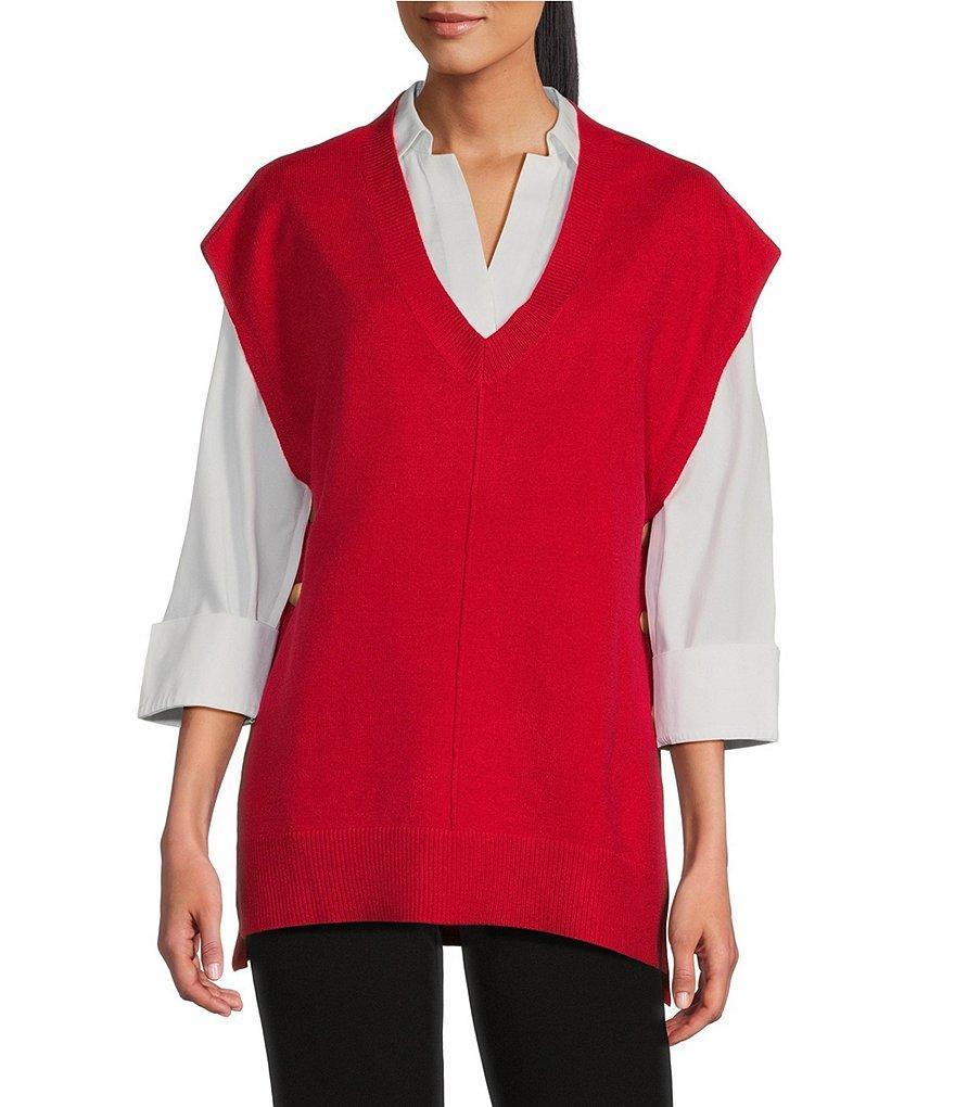 Investments Petite Size Sleeveless V-Neck Sweater Vest Product Image