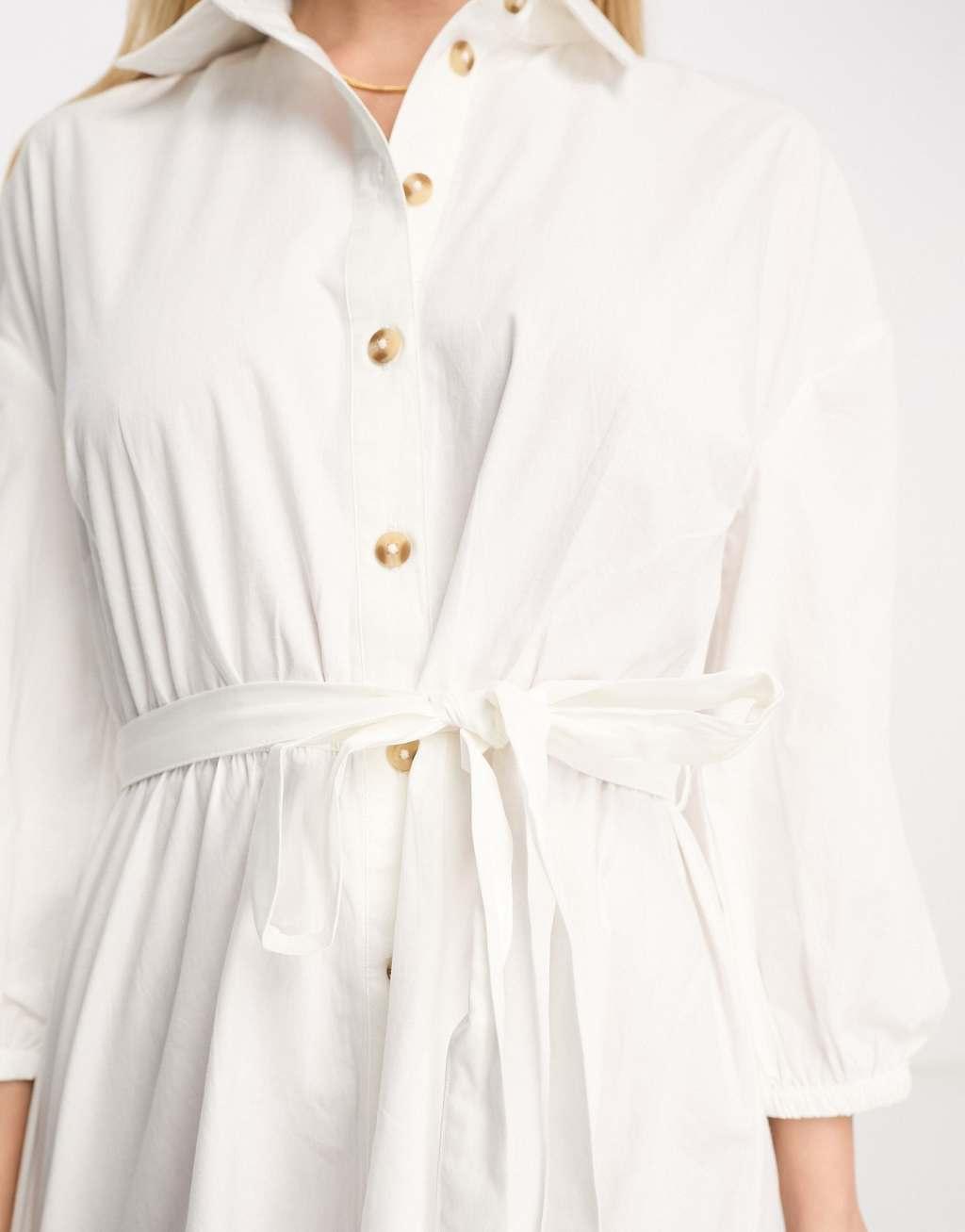 River Island belted shirt dress in white Product Image