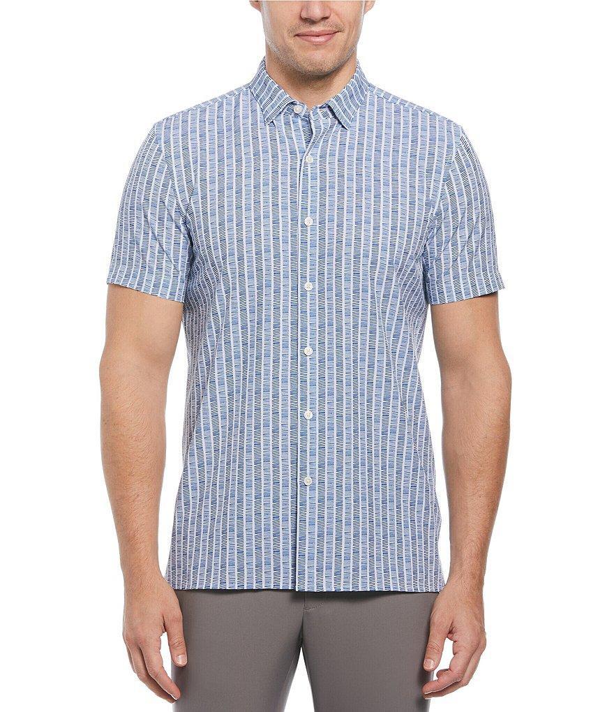 Perry Ellis Slim-Fit Line Pattern Short Sleeve Woven Shirt Product Image