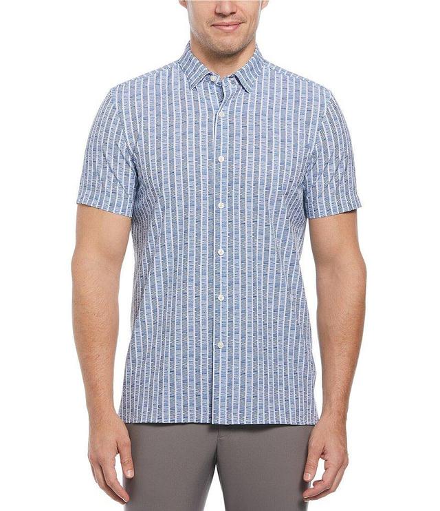 Perry Ellis Slim-Fit Line Pattern Short Sleeve Woven Shirt Product Image