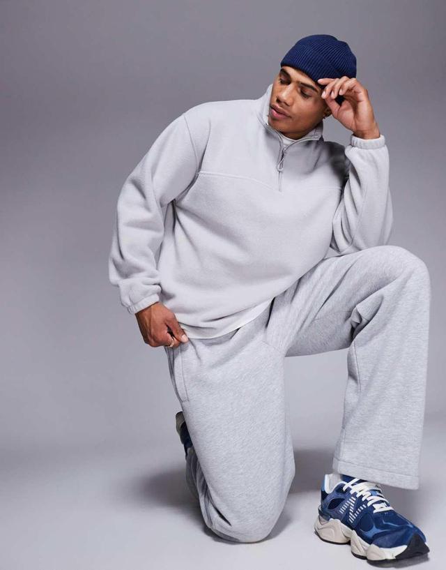 ASOS DESIGN oversized half zip fleece sweatshirt in light gray Product Image