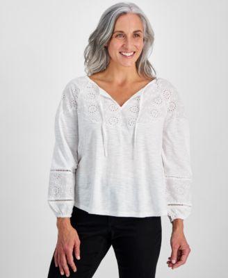 Petite Eyelet Embroidered Top, Created for Macy's Product Image