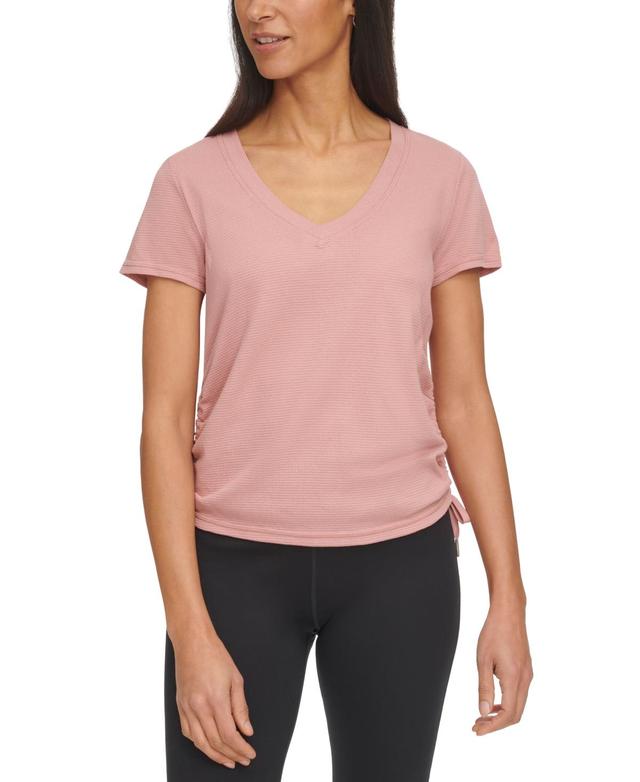 Women's Drawstring-Ruched Textured Top Product Image