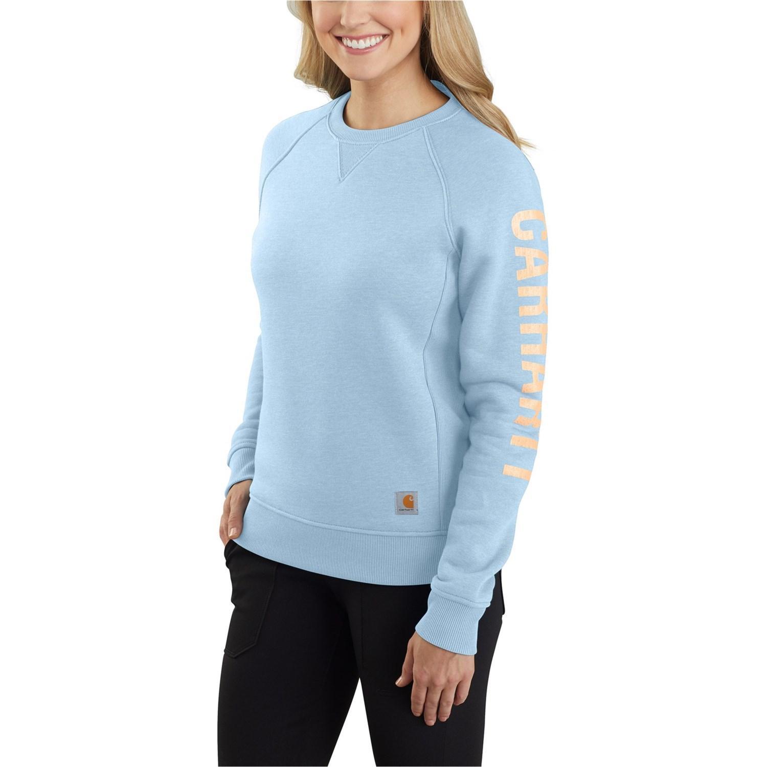 Carhartt Relaxed Fit Midweight Crew Neck Block Logo Sleeve Graphic Sweatshirt (Asphalt Heather Nep) Women's Clothing Product Image