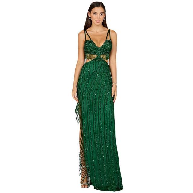 Lara Womens Cutout Beaded Gown with Fringes Product Image