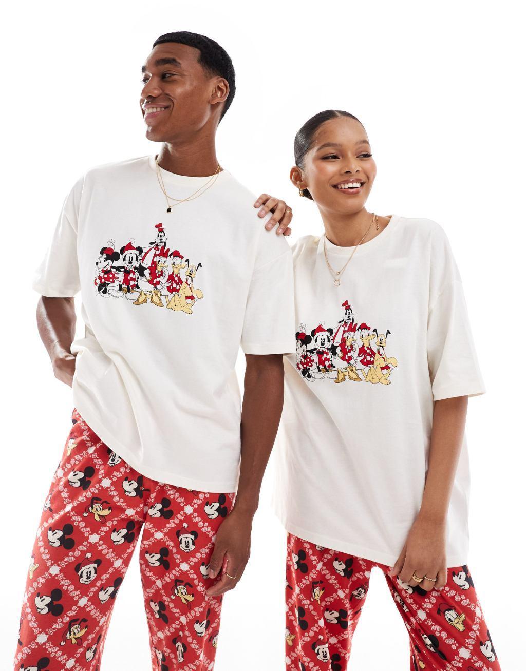 ASOS DESIGN pajama set with Christmas Mickey and Friends prints in red Product Image