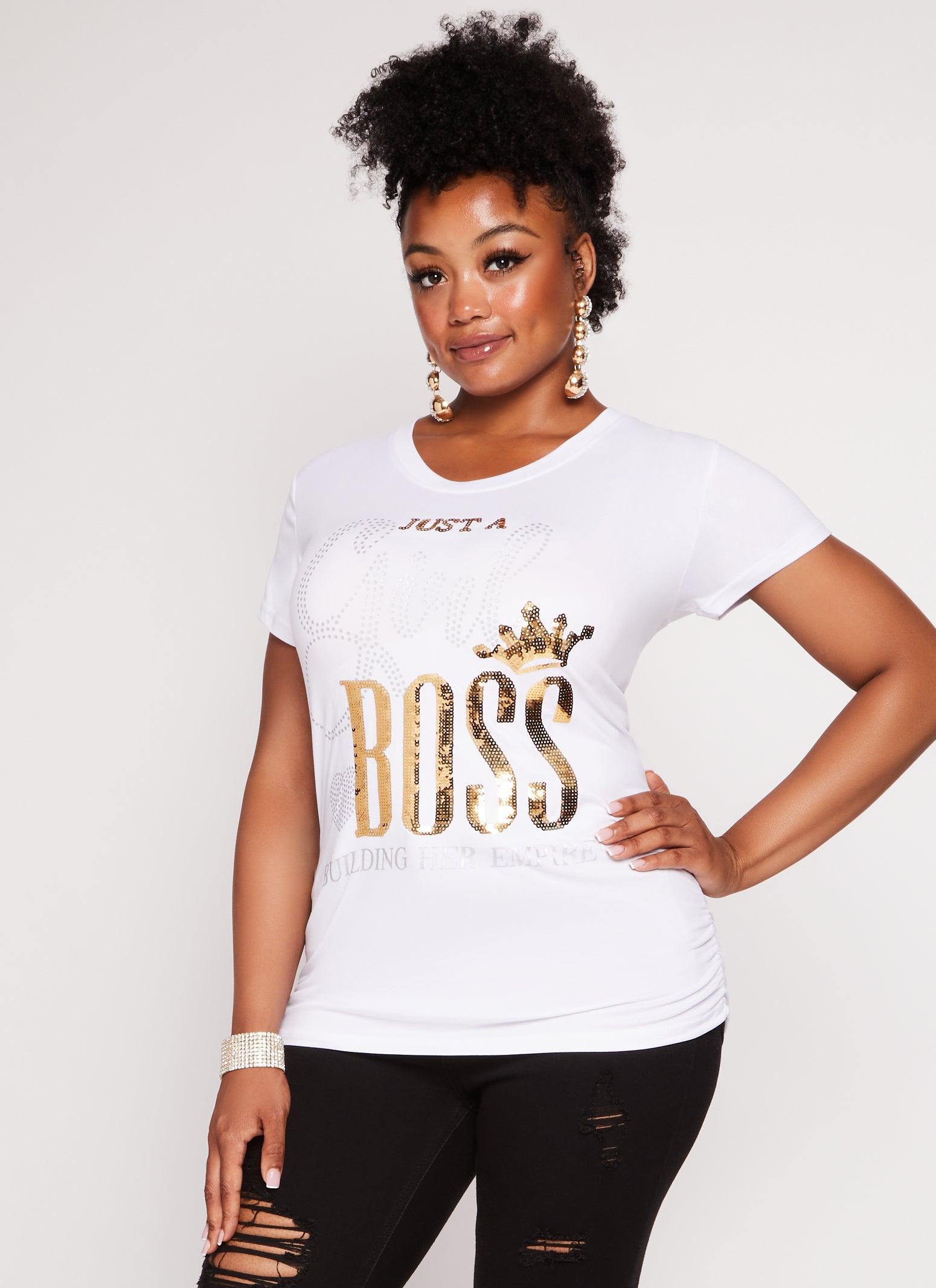 Womens Plus Size Just A Girl Boss Sequin Graphic Tee Product Image