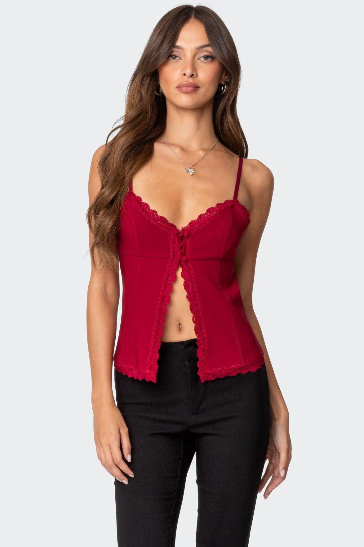 Crimson Lacey Split Front Top Product Image