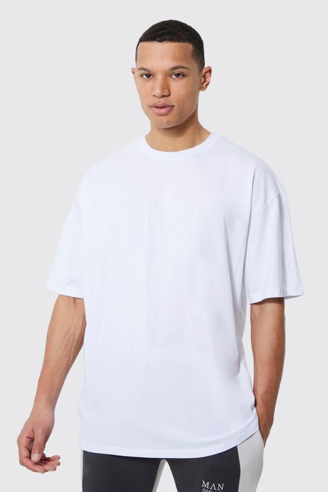 Mens White Tall Loose Fit Basic T-shirt, White Product Image