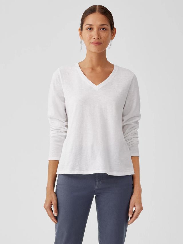 EILEEN FISHER Organic Cotton Slub V-Neck Topfemale Product Image