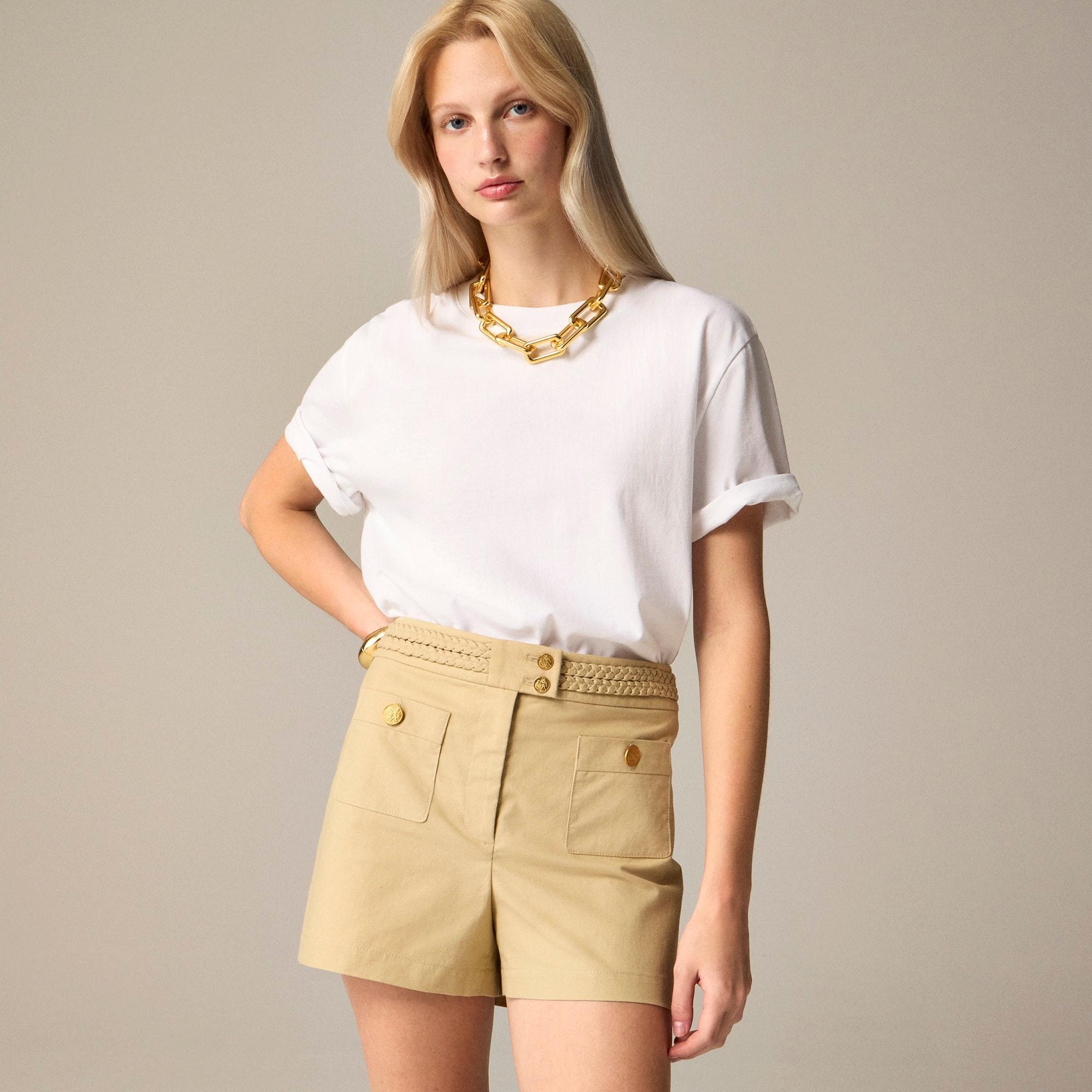 Cotton-blend mini short with braided trim product image