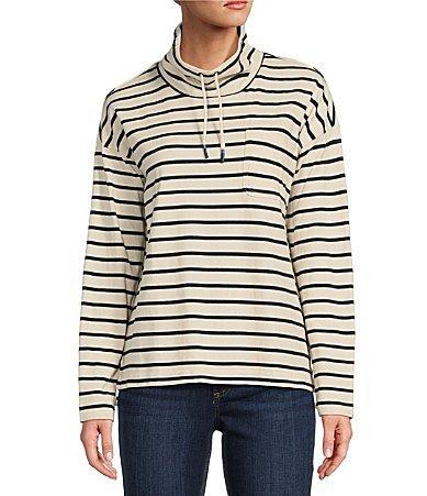 L.L.Bean Heritage Mariner Cotton Jersey Striped Funnel Neck Long Sleeve Top Product Image