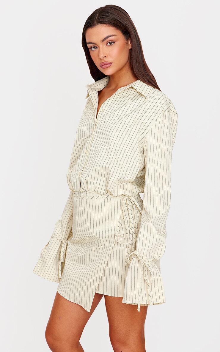 Cream Pinstripe Wrap Shift Dress Product Image