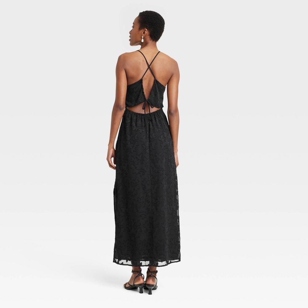 Womens Jacquard Maxi Slip Dress - A New Day Black XS Product Image