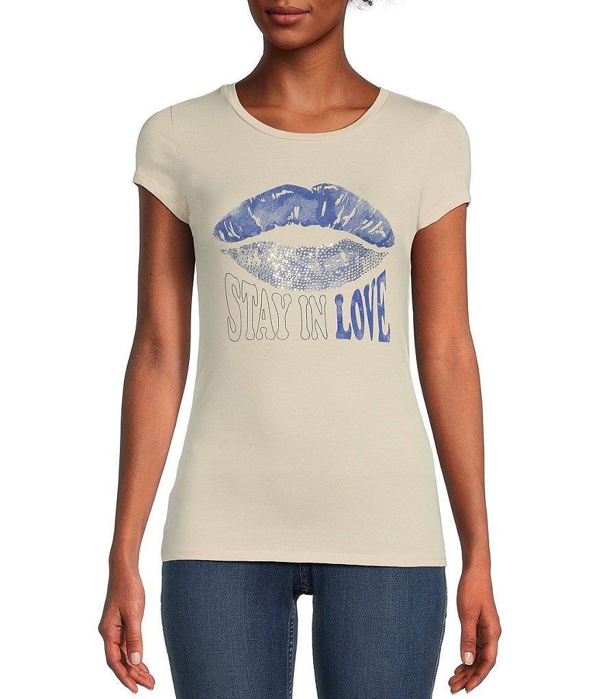 Guess In Love Lip Graphic Crew Neck Short Sleeve Fitted T-Shirt Product Image