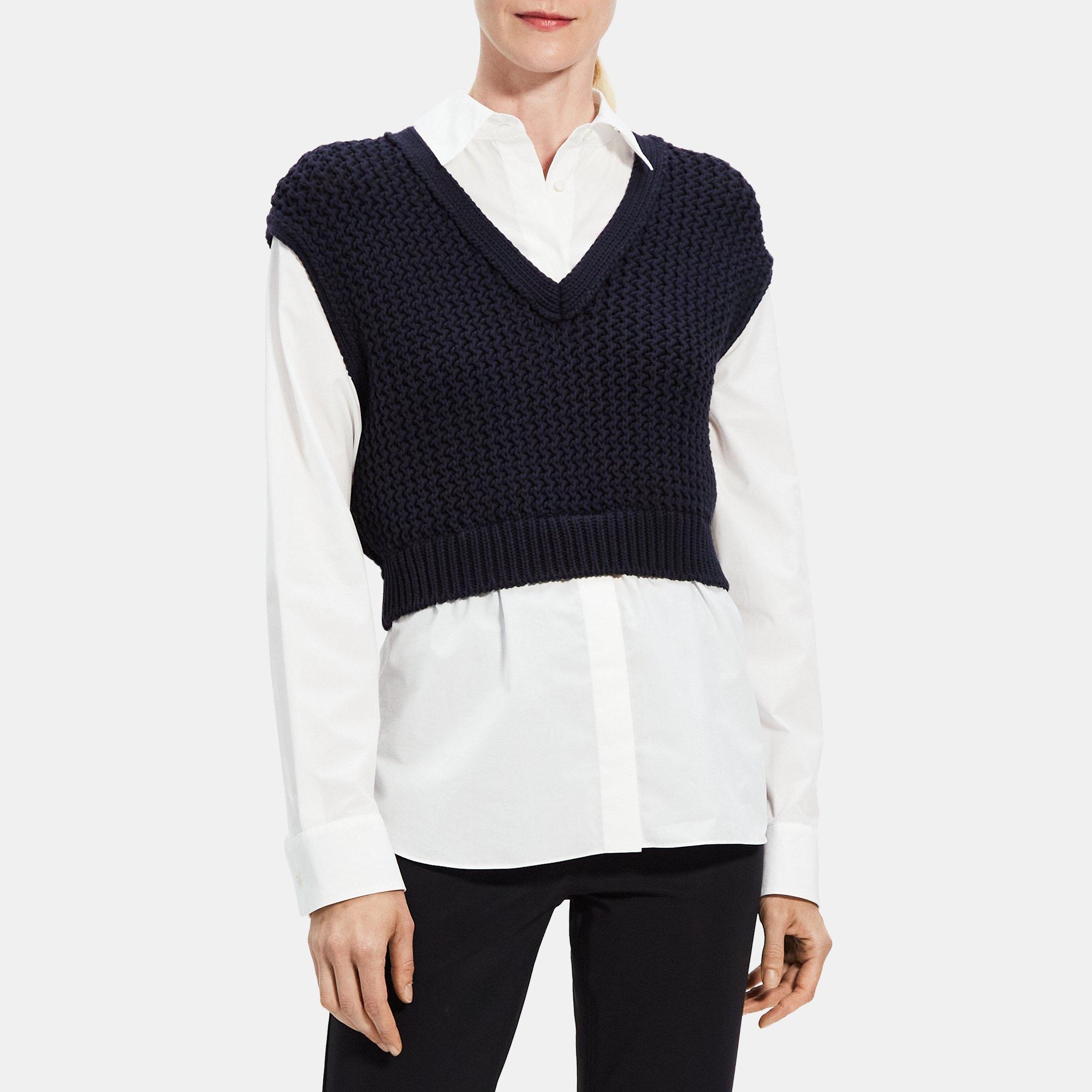 Stretch Cotton Combo Sweater Vest Shirt | Theory Outlet Product Image