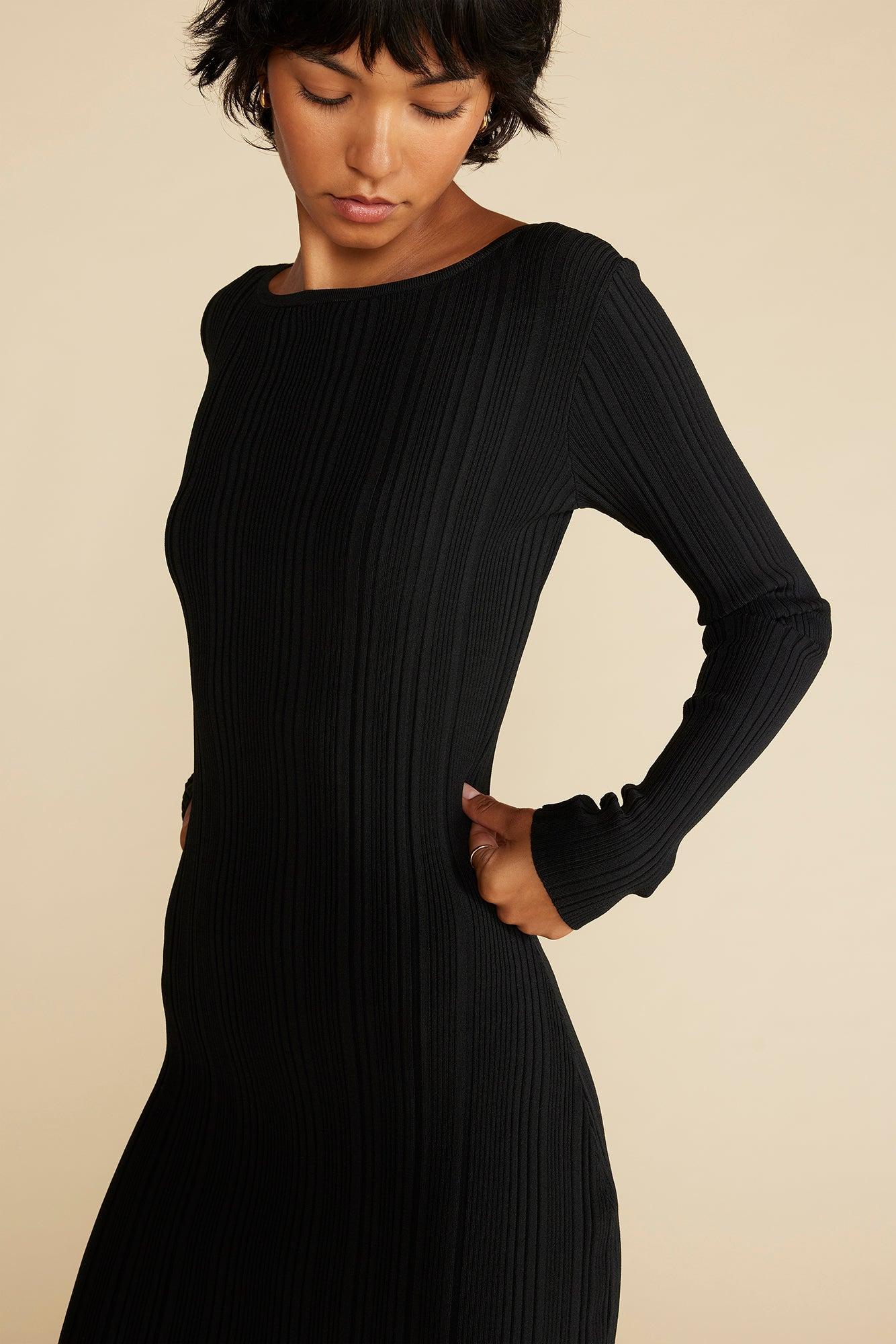 Chantae Ribbed Boatneck Dress - Black Product Image