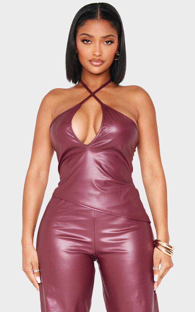 Shape Burgundy Faux Leather Halter Neck Top Product Image