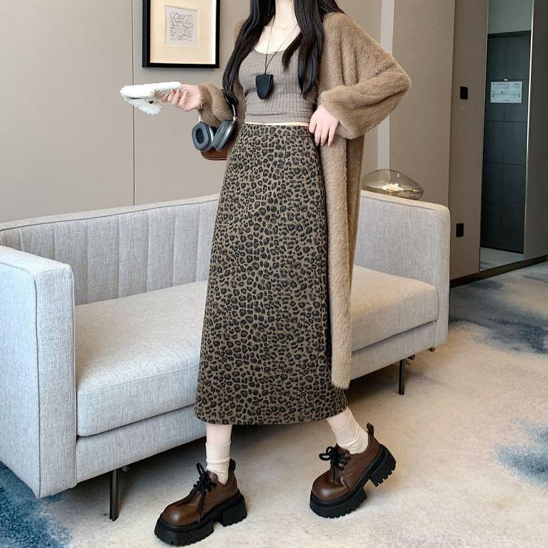 High Waist Leopard A-Line Midi Skirt product image